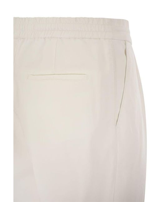 Brunello Cucinelli White Leisure Fit Cotton Gabardine Trousers With Drawstring And Double Darts for men