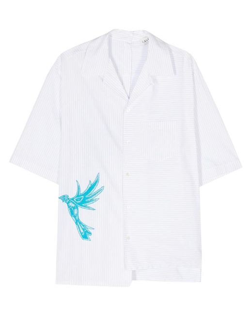 Lanvin White Leaf Short Sleeve Asymmetric Shirt for men