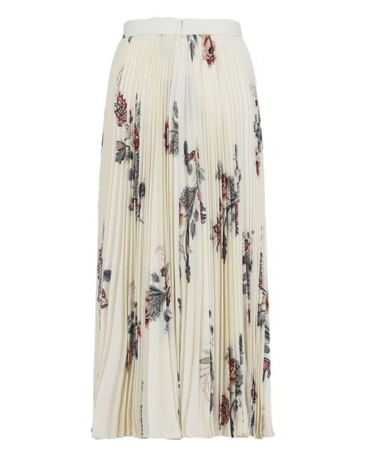 Etro White Pleated Midi Skirt With Floral Print