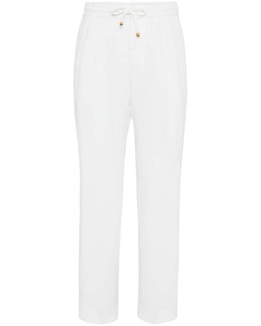 Brunello Cucinelli White Linen Trousers With Drawstring for men
