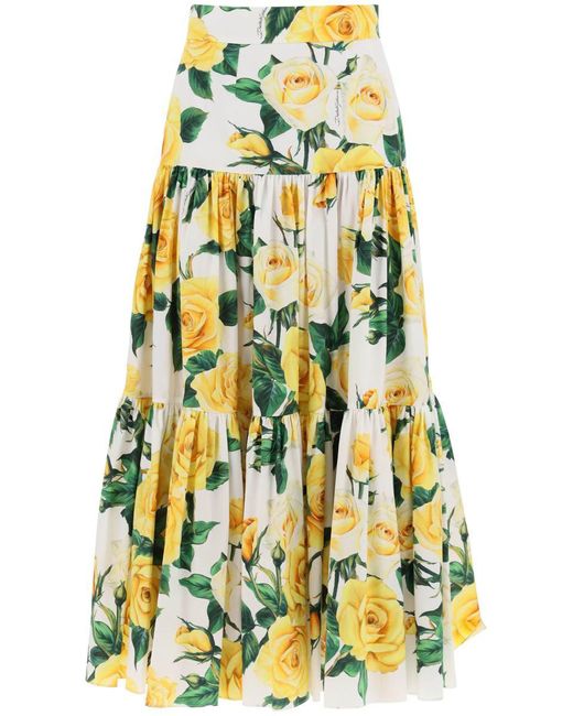 Dolce & Gabbana Yellow "Long Skirt With Ruffle Details And Rose