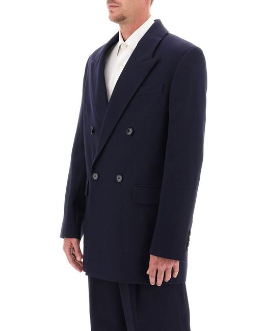AMI Blue Wool Serge Double Breasted Blazer for men