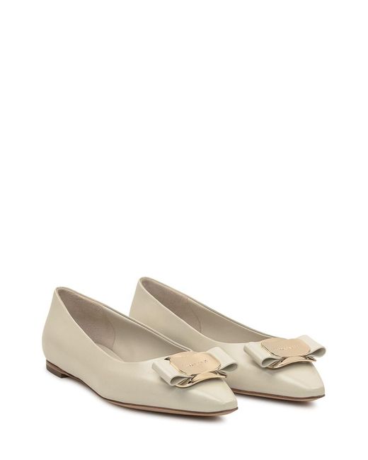 Ferragamo White Ballerina Zea New Vara