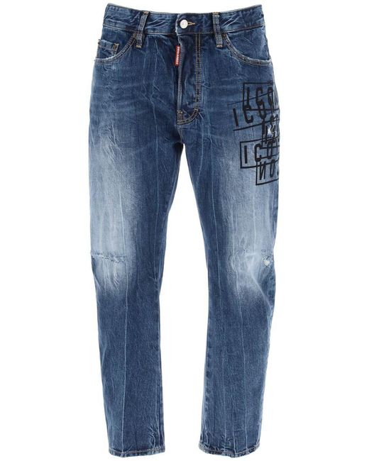 DSquared² Blue "dark Wash Icon Stamps Bro Jeans In for men
