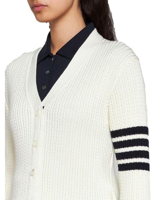 Thom Browne White Cable-Knit 4-Bar Wool Cropped Cardigan