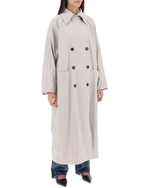 Brunello Cucinelli Gray Double Breasted Trench Coat With Shiny Cuff Details