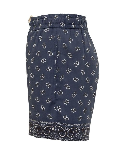 Palm Angels Blue Paisley Shorts for men