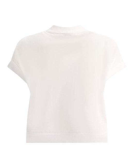 Brunello Cucinelli White Cotton Piqué Polo Shirt With Dazzling Stripes