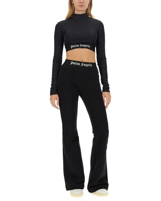 Palm Angels Black Logo Tape Flare Trousers