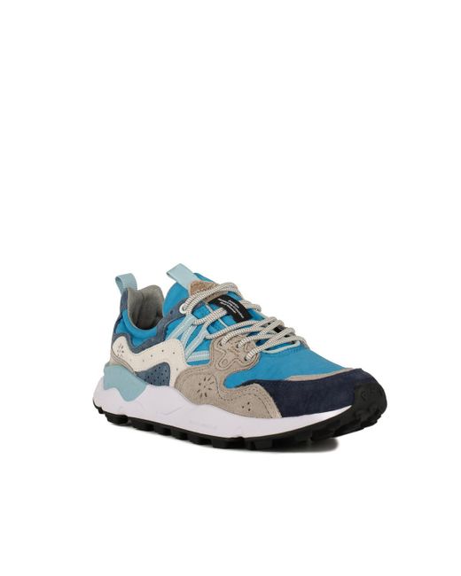 Flower Mountain Yamano 3 Light Blue And Gray Suede And Technical Fabric Sneakers for men