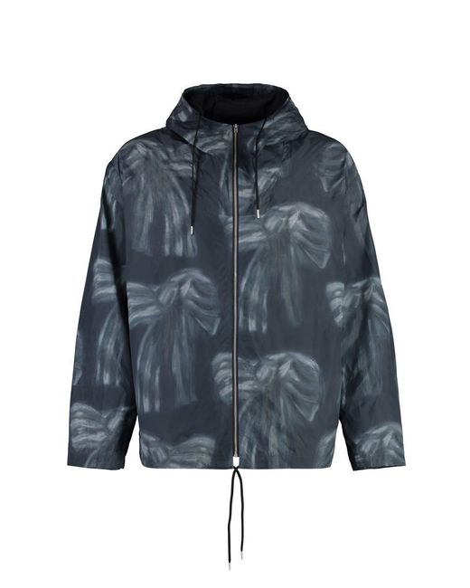 Acne Blue Hooded Techno Fabric Raincoat for men