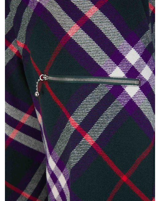 Burberry Blue Checked Motif Wool Pants for men