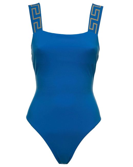 Versace Synthetic One piece Light Blue Swimsuit In Stretch Fabric And 