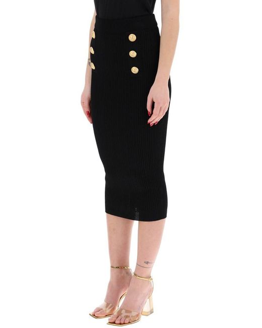 Balmain Black "Knitted Midi Skirt With Embossed