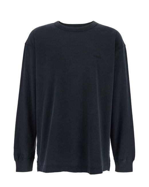 Purple Brand Blue Black Crewneck T-shirt With Long Sleeves And Tonal Logo Lettering Embroidery On The Front In Cotton Man for men