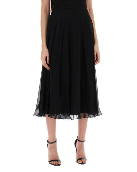 Dolce & Gabbana Black Silk Flared Skirt With Wheel