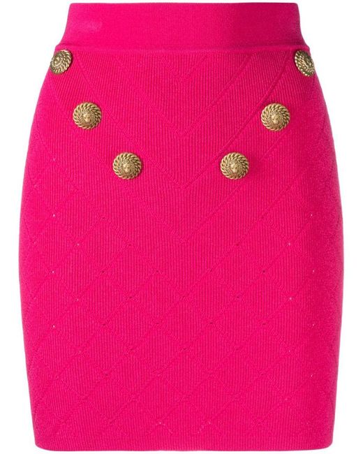 Balmain Pink Buttoned Knitted Mini Skirt