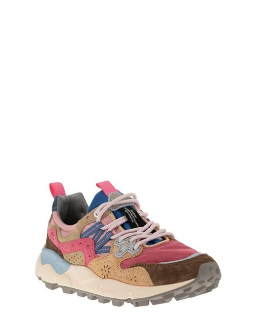 Flower Mountain Pink Yamano 3 - Sneakers In Suede And Technical Fabric
