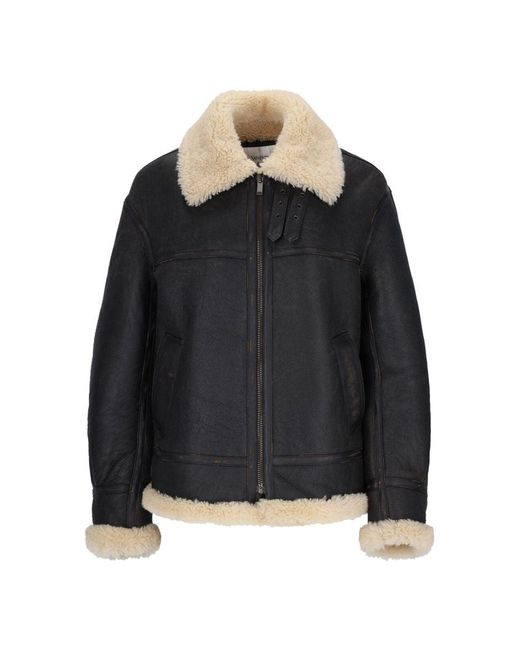 Saint Laurent Black Leather And Shearling Jacket