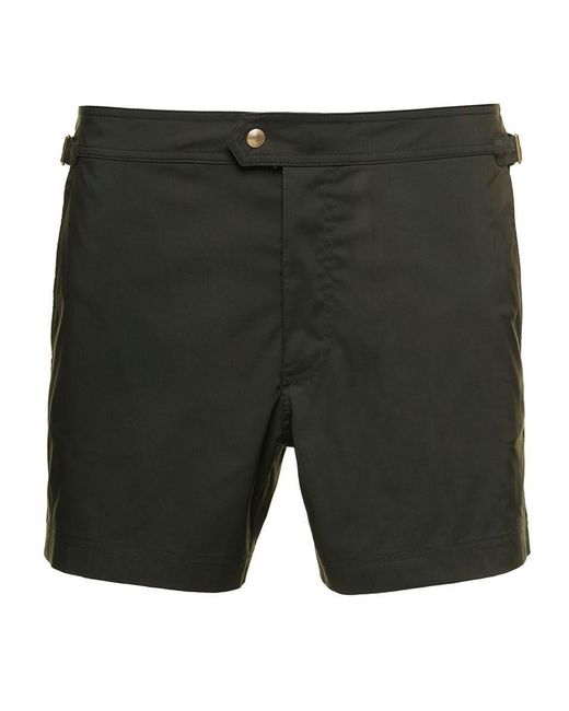 Tom Ford Brown Swim Briefs With Button And Buckle In Nylon Man in Gray