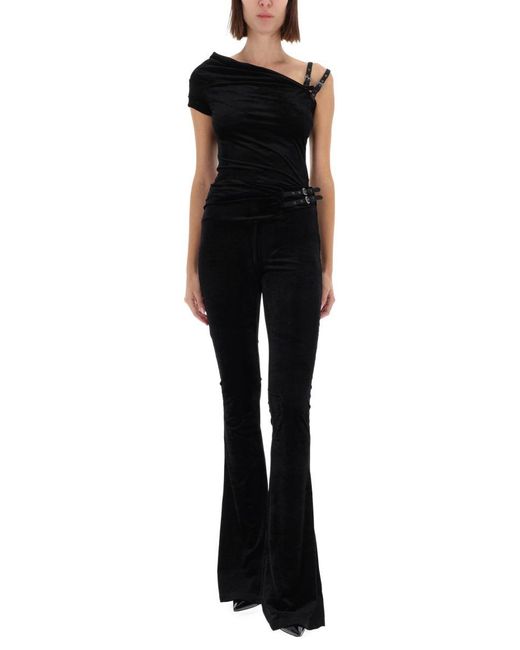 Versace Jeans Couture Black One-Shoulder Top With "Baroque" Buckle