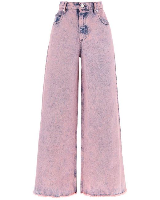 Marni Pink Wide Leg Jeans In Overdyed Denim