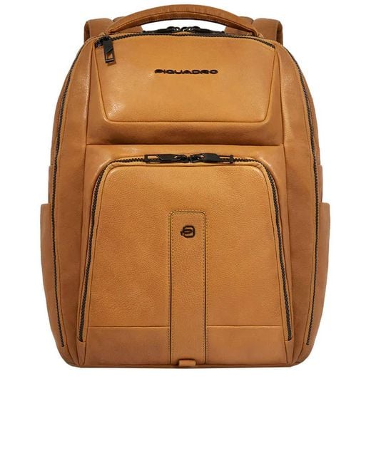 Piquadro Brown 15.5" Leather Laptop Backpack Bags