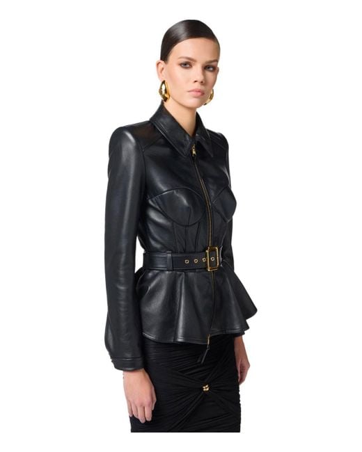 Elisabetta Franchi Black Leather Belted Jacket