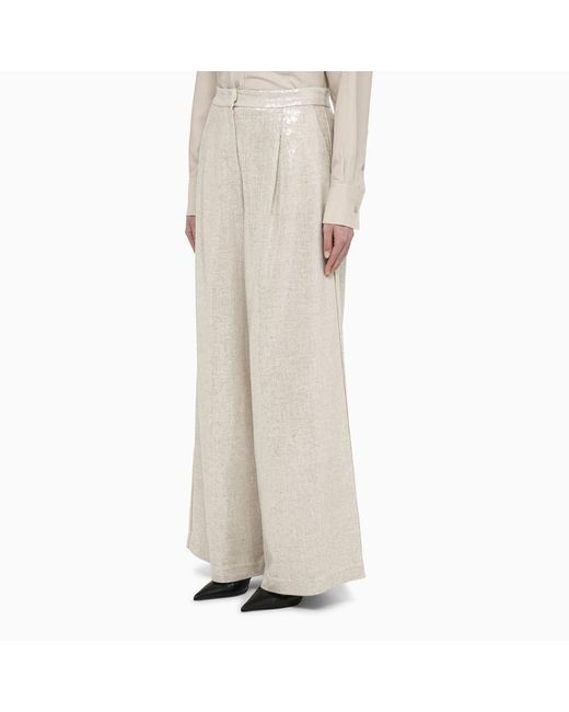FEDERICA TOSI Natural Bamboo-coloured Wide Trousers With Micro Sequins