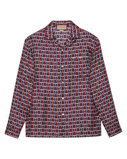 Gucci Red Horsebit Print Silk Shirt for men
