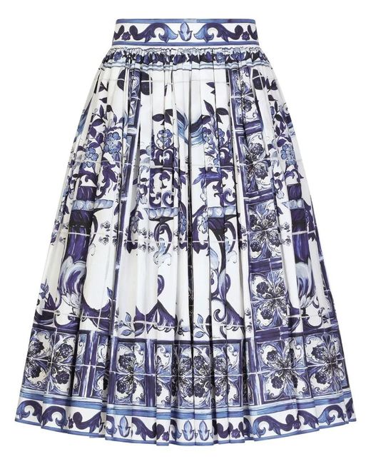 Dolce & Gabbana Blue Majolica Print Midi Skirt