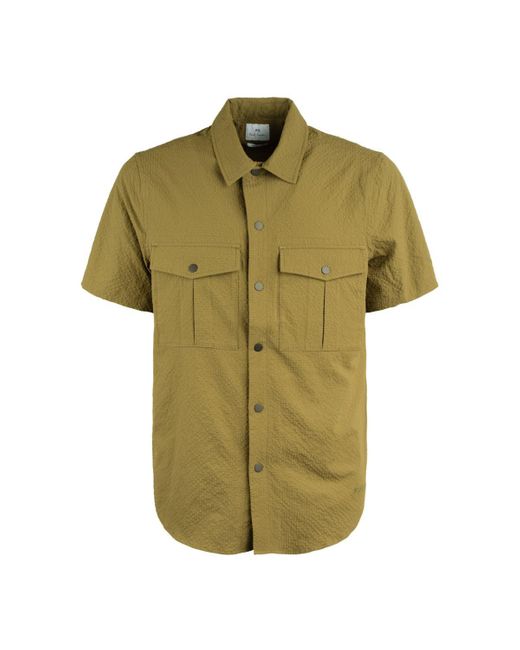 Paul Smith Green Khaki Recycled Polyester Bubble Seersucker Shirt for men