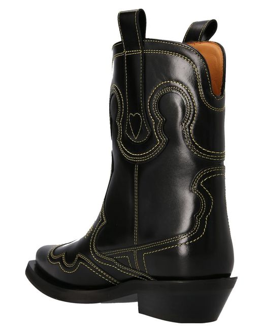 Ganni Black Low Shaft Western Boots