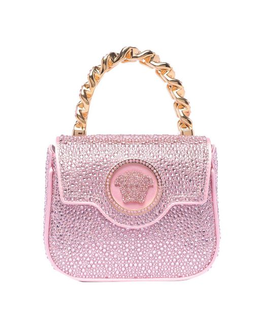 Versace Pink La Medusa Handbag With Crystals