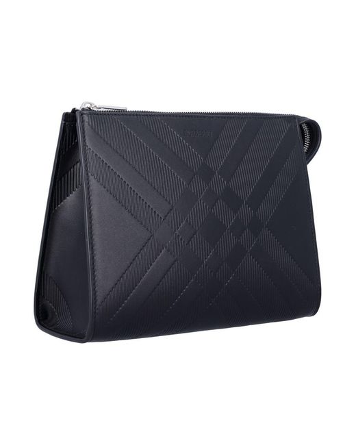 Burberry Blue Embossed Check Leather Pouch for men