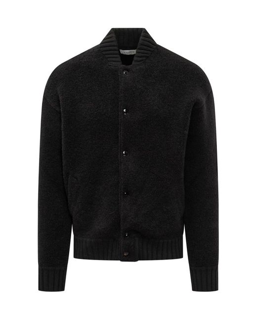 Laneus Black Wool Bouclé Bomber Jacket for men