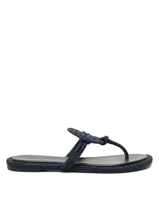 Tory Burch Blue Miller Leather Thong Sandals