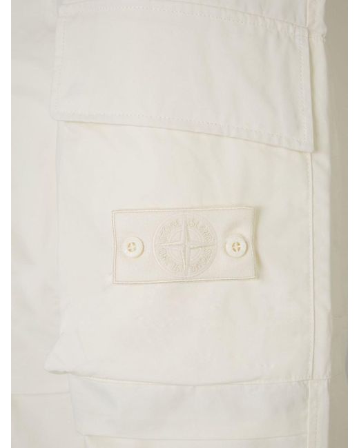 Stone Island White Canvas Cargo Trousers for men