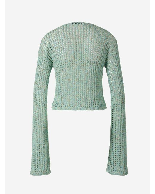 Acne Green Cropped Openwork Sweater