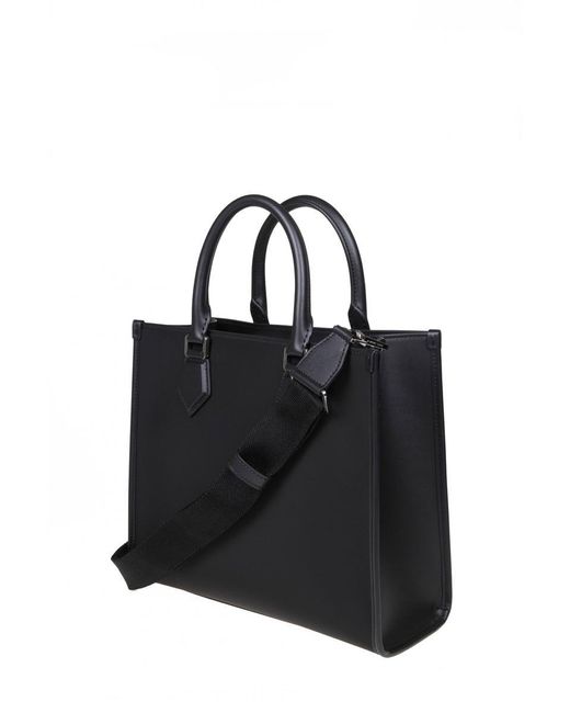 Dolce & Gabbana Black Shopping Bag In Fabric With Rubber Logo