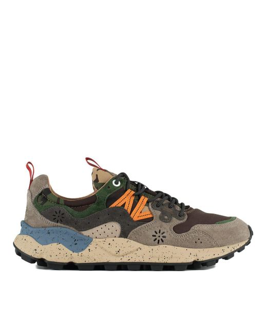 Flower Mountain Green Yamano 3 Uni Dark Grey And Brown Suede And Fabric Sneakers for men