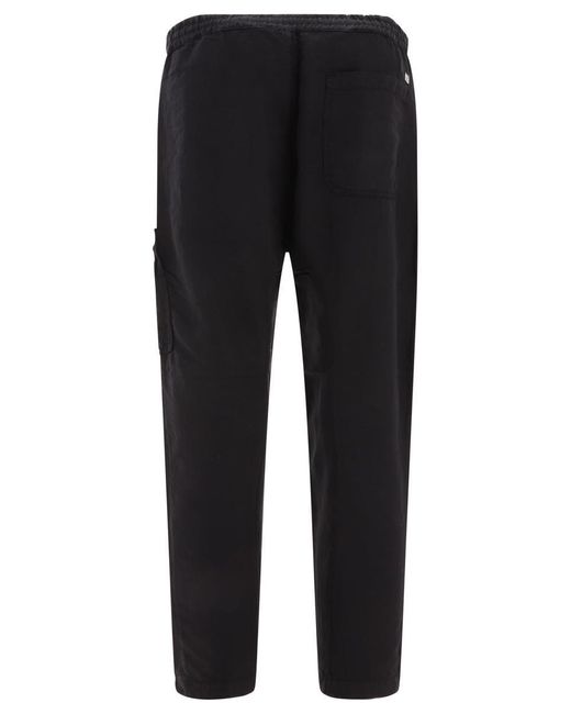C P Company Black Linen-Blend Cargo Trousers for men