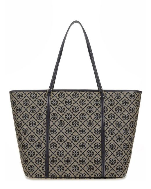 Tory Burch Gray T Monogram Zippered Shopping Bag