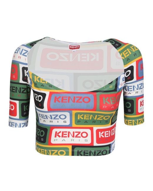 KENZO Top Made In A Body Silhouette Features An Eye-catching Printed Design Showcasing Multicolored Paris Labels