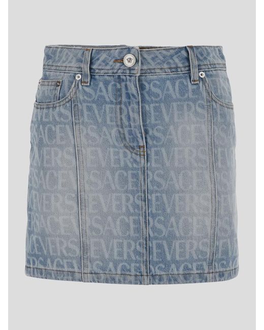 Versace Blue Monogram Denim Mini Skirt