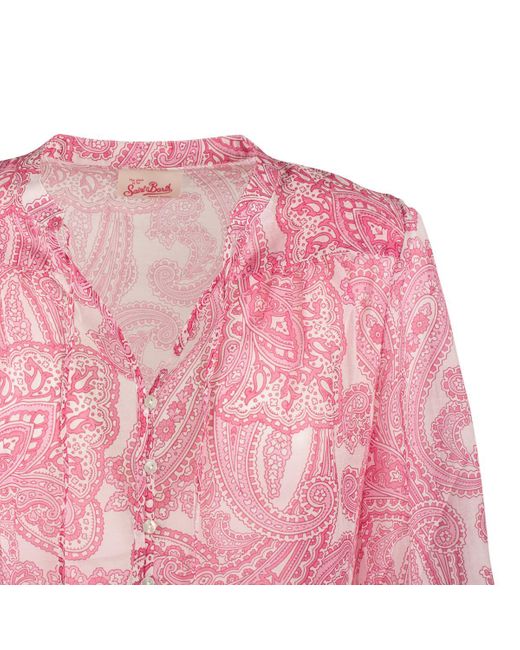 Saint Barth Pink Cotton And Silk Voile Blouse With Paisley Print