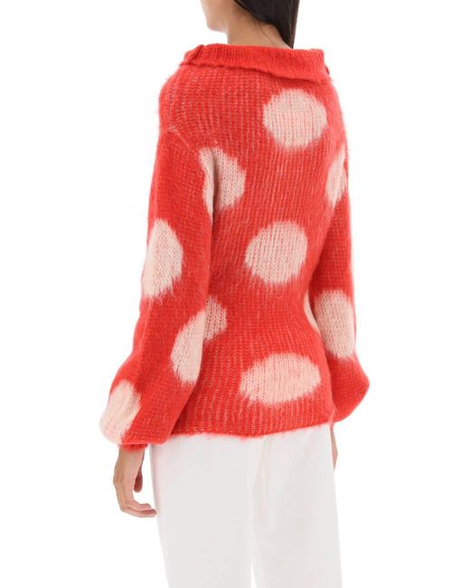 Marni Red Jacquard-knit Sweater With Polka Dot Motif