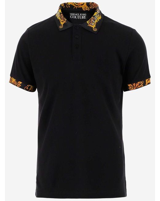 Versace Jeans Black Cotton Polo Shirt With Logo for men