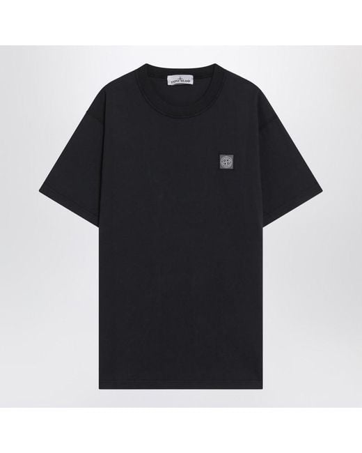 Stone Island Black Cotton T-Shirt With Logo Patch for men