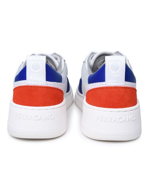 Ferragamo Blue Multicolor Leather Blend Sneakers for men